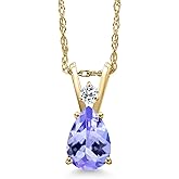 Gem Stone King 14K Yellow Gold Blue Tanzanite and White Topaz Pendant Necklace for Women | 0.69 Cttw | Gemstone December Birthstone | Pear Shape 7X5MM | With 18 Inch Chain