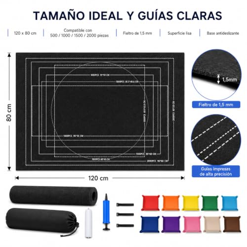 Porta Puzzle, Porta Quebra Cabeça 1000 1500 2000 Peças, Tapete Quebra Cabeça Enrolável, com 10 Separador de Peças Quebra Cabeça e Bolsa de Armazenamento Portátil (Preto)