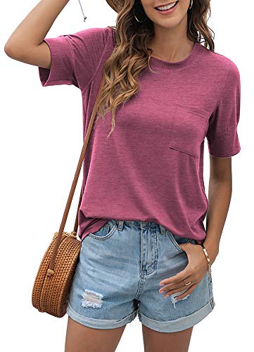 HIYIYEZI WOMEN’S SHORT SLEEVE T SHIRTS LOOSE CASUAL SUMMER HIGH LOW HEMS TUNIC TOPS (X-LARGE,VG MAUVE)