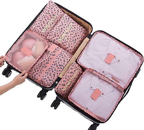 7 Set Waterproof Packing Cube - 3 Travel Cubes + 3 Pouches + 1 Shoe Bag (Lip Pink)