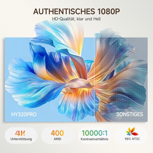 Auto Focus: Magcubic Mini Projector 4K HY320pro, Projector with Native 1080p, 400 ANSI, 10000:1 Contrast, Automatic Keystone Correction, WiFi 6 BT 5.4, Projector 4K Home Cinema for Home, Garden and