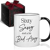 Kadiak Funny 60 Birthday Coffee Mug with Candle Set - Sixty Sassy, 60 Years Old Gifts, Happy 60th Birthday Gifts Mug for Women Wife, Grandma, Mom, Daughter, Sister, Friends