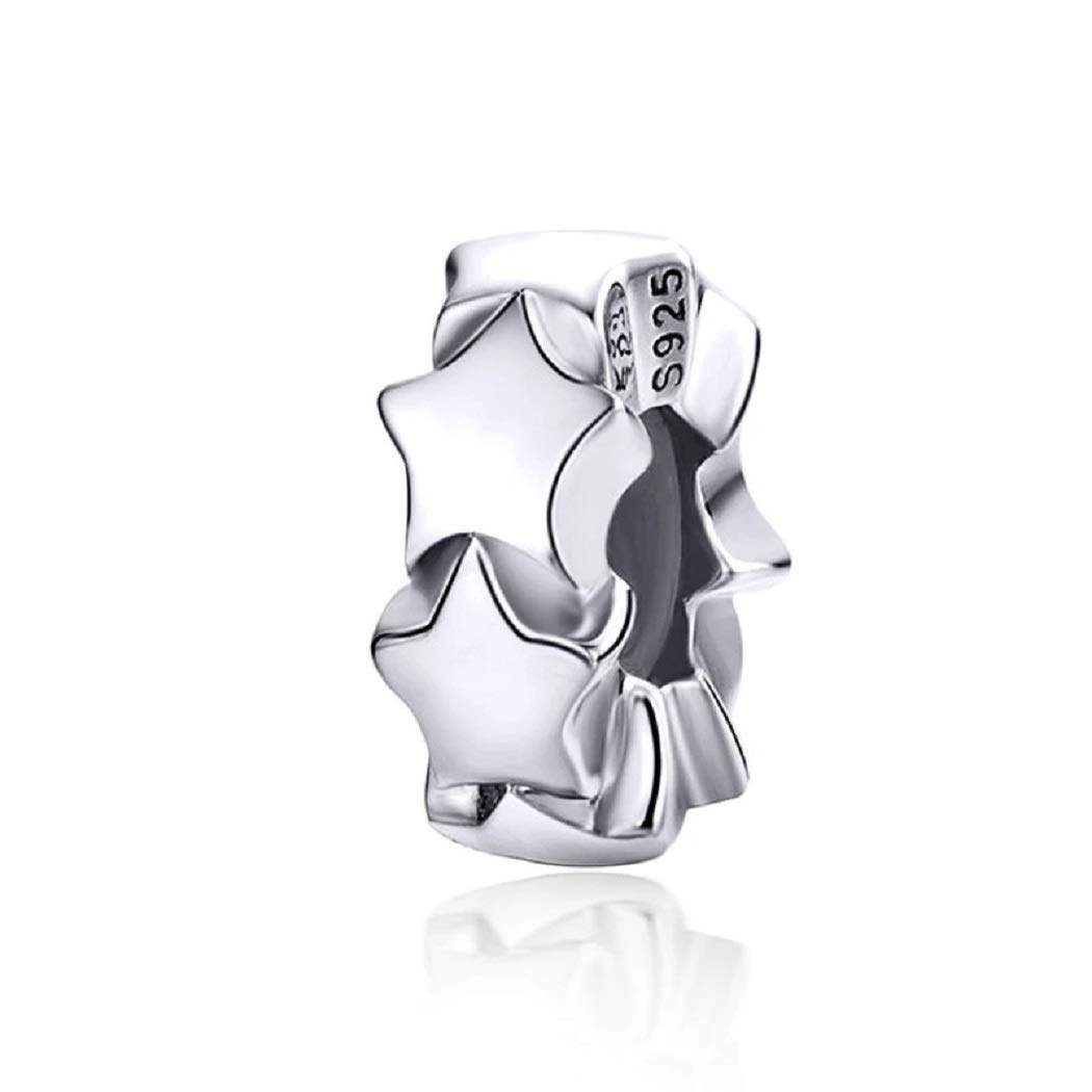 FeatherWish Shooting Stars Spacer Stopper Bead Charm 925 Sterling Silver Platinum Plated Compatible With Pandora Bracelet