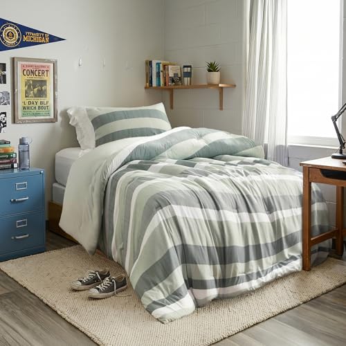 Twin Size Striped 2 Pieces Comforter Set Sage