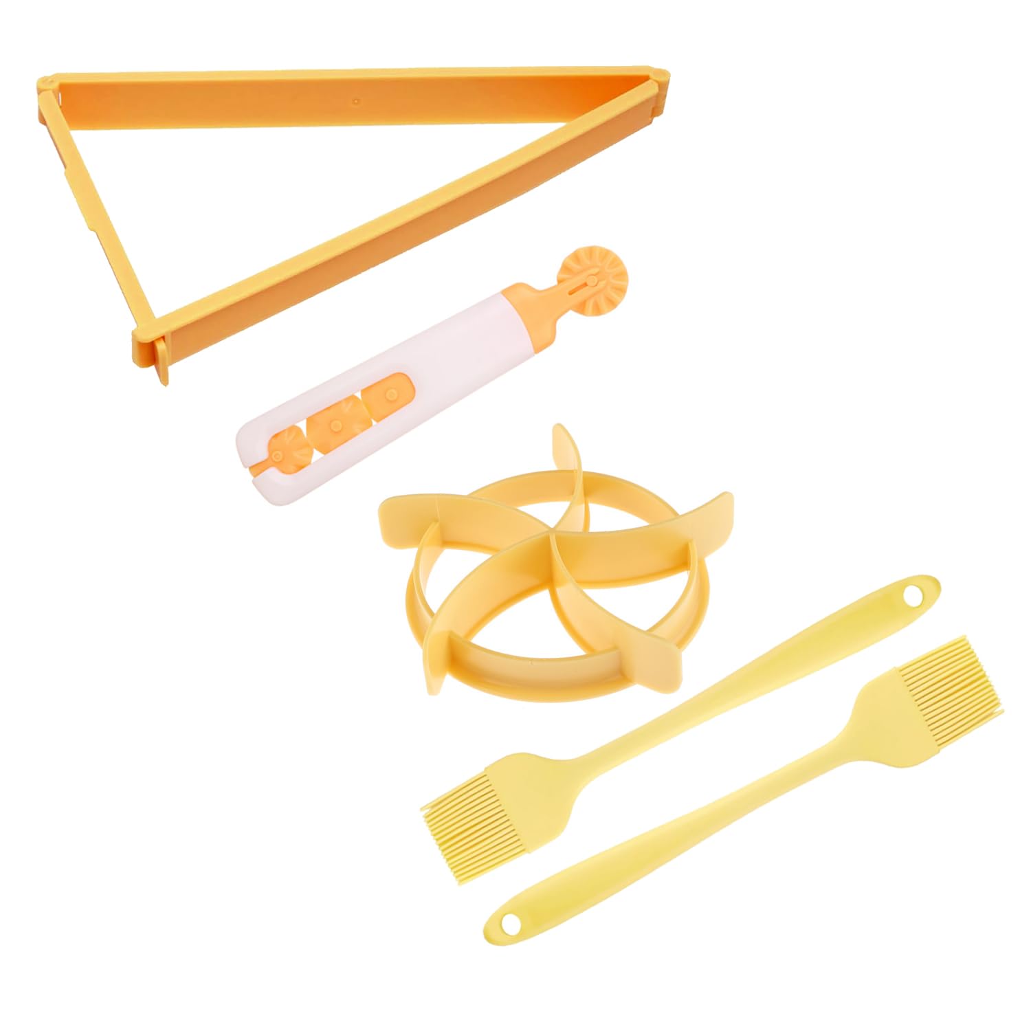 Zzcy Bread Stamp Set of 3 Plastic Cookie Cutters and Bread Press in 2 Sizes for Kaisersemmel, Includes Silicone Brush, Bread Stamp and Dough Wheel for DIY Bread Baking Accessories