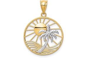 Ryan Jonathan Fine Jewelry 14k Two Tone Gold Sun and Palm Tree Pendant
