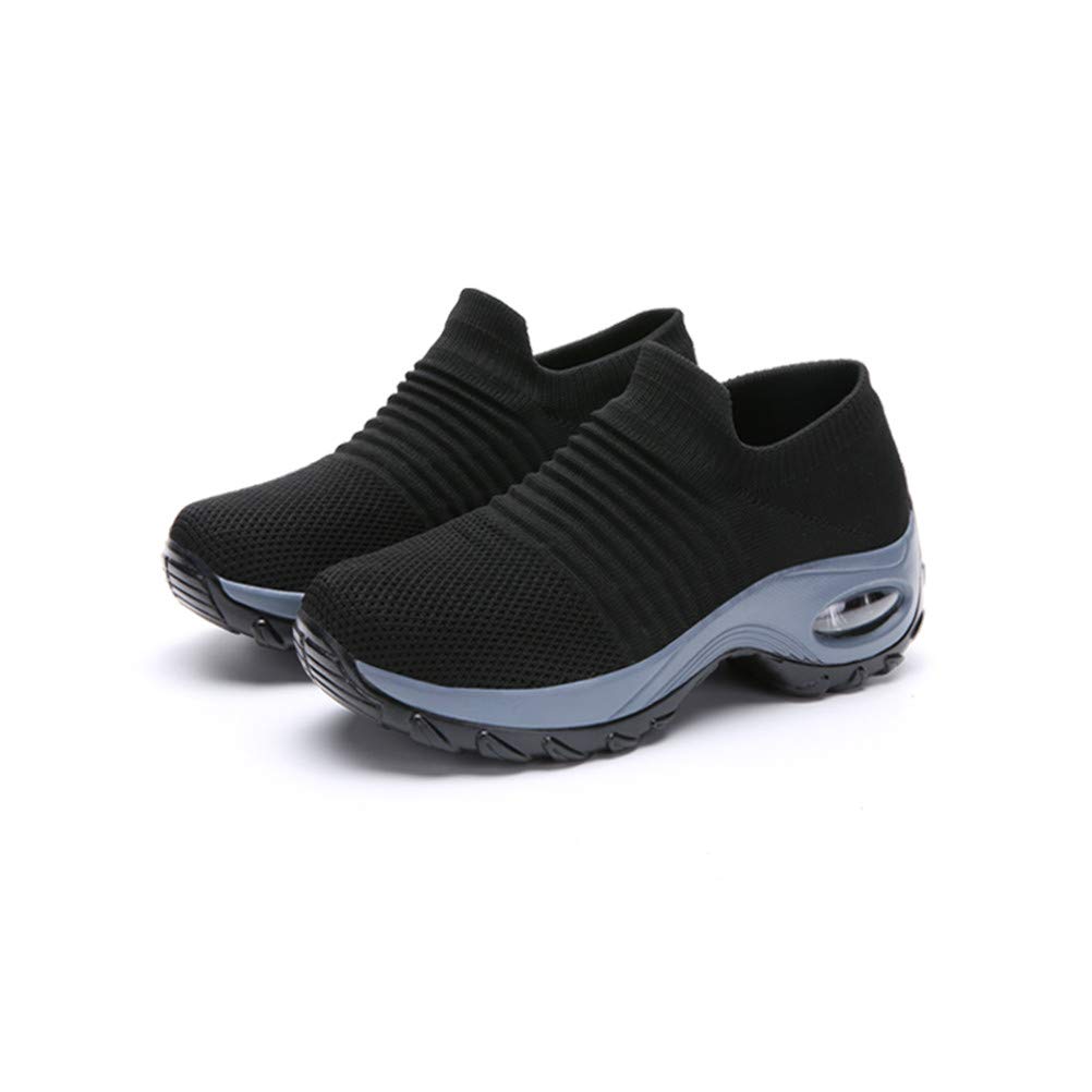 ziitop Walking Shoes Women Slip On Sock Sneakers Ladies Comfort Wedge Platform Loafers Breathable Girl\'s Dance Sneakers Black