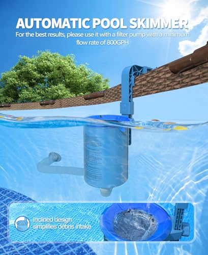 LanOcean Skimmer Piscine Hors Sol, Kit de Skimmer de Surface Suspendable et Réglable en Hauteur, Skimmers Piscine Tubulaire avec Panier de Filtre Amovible pour Piscines Hors Sol et Piscines Gonflables