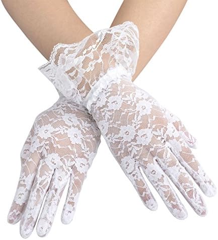 Lullaby Womens Sexy Floral Short Lace Gloves Fancy Party Costume Gloves White
