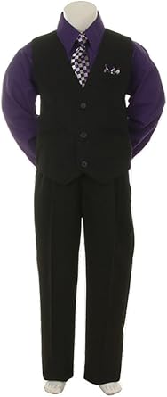 Amazon Com Stylish Dress Suit Outfit Pant Vest Tie Set Boys Toddler Black Purple 4t Infant And Toddler Suits Clothing