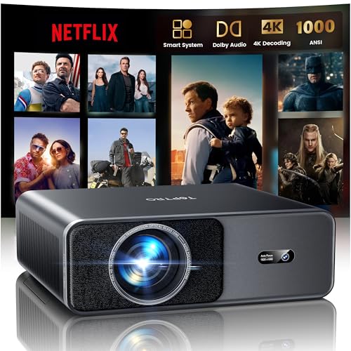 4K Projector [Compatible with Netflix/Dolby]1000 ANSI Auto Image Adjustment AI Portable Projector for Smart Home Theater and Outdoor WiFi 6 Two-way Bluetooth 5.3 Video Projector TOPTRO A1
