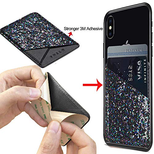 Cell Phone Wallet,Credit Card Holder for Back of Phone Pocket 3M Adhesive Sticker Card Pouch Sleeve for iPhone/Samsung Galaxy/Sony/Android and Most Smartphones (Black+Pink)