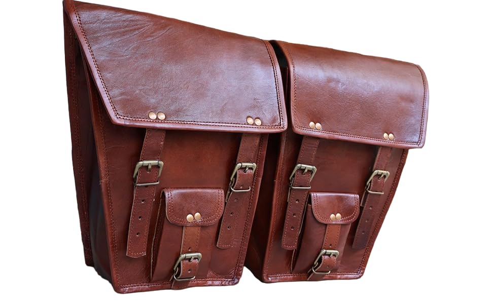 american blue Men's 2 X Motorcycle Side Pouch Brown Leather Side Pouch Saddlebags Saddle Panniers (2 Bags) Motorcycle Bicycle Bike