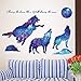 Creative Blue Vinyl Starry Sky Wolf and Moon Stars Wall Decals Removable Stickers Living Room Decor Home Art Kids Bedroom Decal Nursery Sticker Boy Rooms Mural Children Gift Sticker Decal