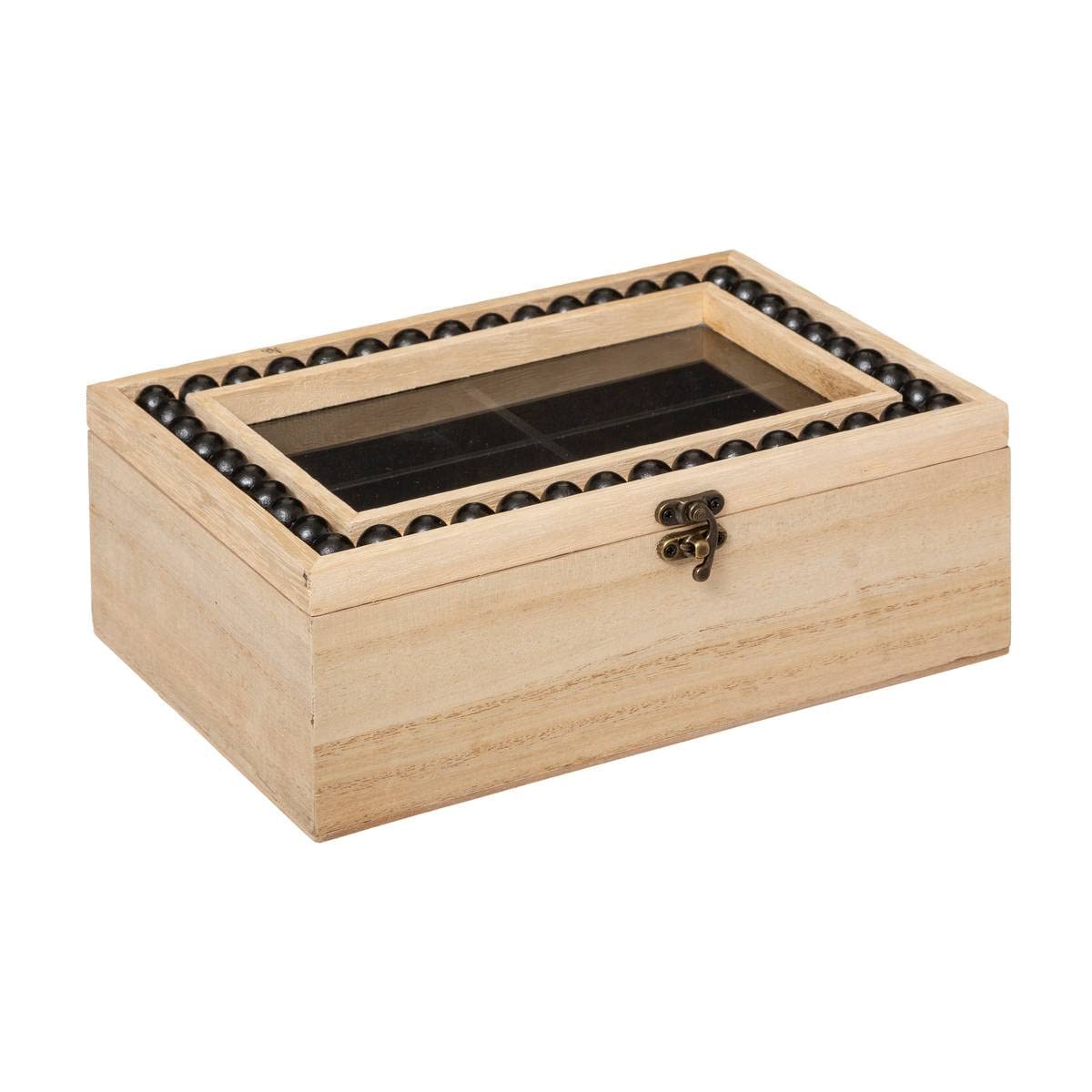 Safari Jewellery Box Wood and Glass 24 x 9 cm Beige Atmosphera