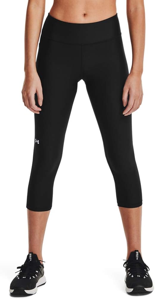 Under Armour Women's HeatGear Mid No-Slip Waistband Pocketed Capri: Clothing
