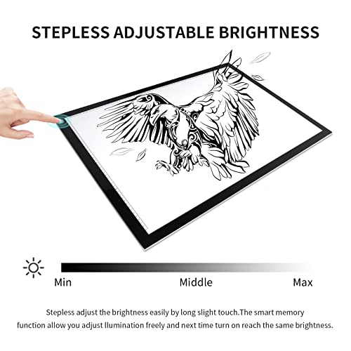TOHETO A2 Light Pad Super Thin 7mm Portable Stepless Dimmable Brightness Large Light Box Copy Board for Diamond Painting Weeding Vinyl with 2 Multi-Functional Clips 12V 2A Adapter (23.7''x15.8'')