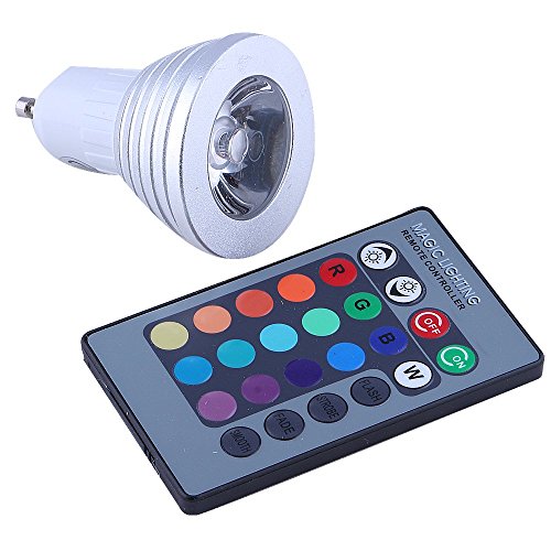 Hatori Gu10 3w 16 Color Change RGB LED Bulb Party Light 85v-265v + Ir Remote Control