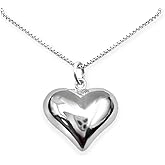 Large Sterling Silver Heart Necklace, Puffed Heart Pendant Necklace, Perfect Gift Birthday Christmas Mother's Day Gift for Wife, Daughter or Mom