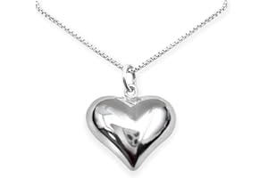 Large Sterling Silver Heart Necklace, Puffed Heart Pendant Necklace, Perfect Gift Birthday Christmas Mother's Day Gift for Wi