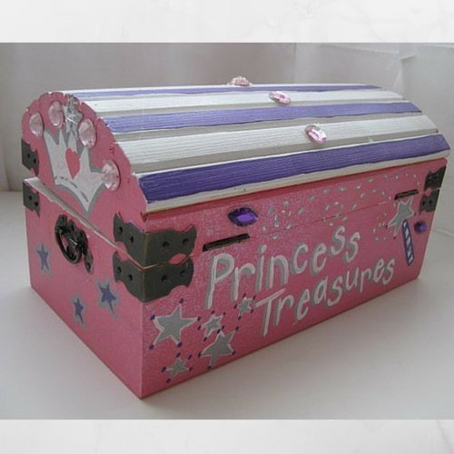 Personalized Painted Wooden Princess Jewel Sparkly Treasure Toy Chest Keepsake Box- 9 inch x 5 inch x 5 inch Medium Sized with Latch and Custom Color Choices