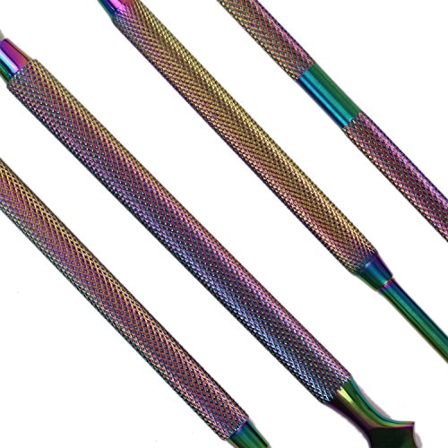 Buorsa 4pcs Rainbow Cuticle Pusher Stainless Steel Cuticle Remover and Cutter Manicure Nail Art Tool Set Professional Cuticle Nippers for Nail