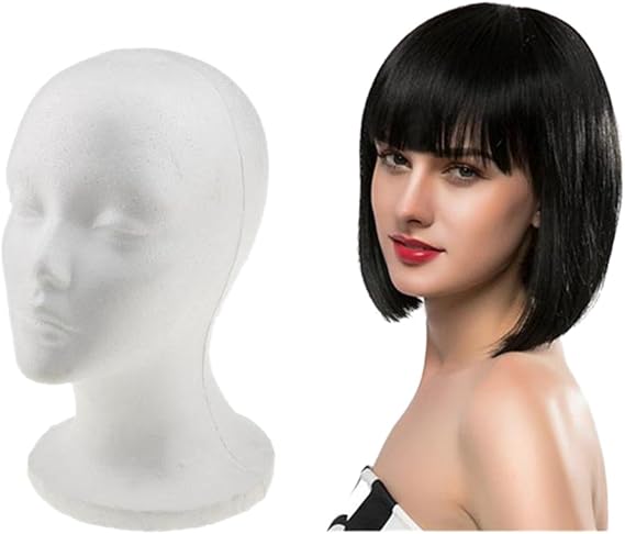 Amazon Co Jp Perfk 自然 短い ストレート ボブ フルウィッグ 黒 女性 フォームマネキン 家庭用 職業用 フォーム マネキンヘッド ウィッグ ビューティー
