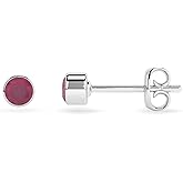 LUSTRE AND LIGHT Natural Ruby Stud Earrings for Women in Sterling Silver, July Birthstone Jewelry Gifts for Her Birthday, Anniversary, Graduation, Christmas (Round/Pear/Oval, Bezel Set)