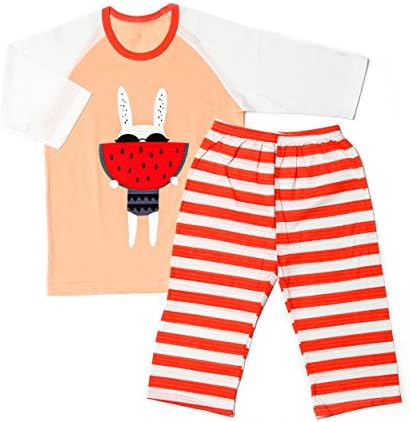 OllCHAENGi Infant Toddler Kids Boys Girls Cotton Pajama Sleepwear Set 3/4 Sleeve 18M-12Y "Watermelon Orange" (100)