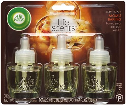 Air Wick Life Scents, Scented Oil Plug in Air Freshener Refills, Mom's Baking with Baked Pear, Pie Crust &amp; Vanilla Scent, 3 Count