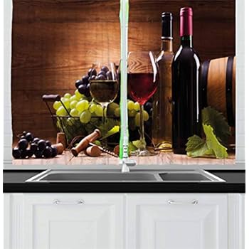 Amazon Com Ambesonne Wine Kitchen Curtains Wine Themed Collage