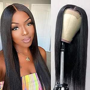 Amazon Com Straight Human Hair Wigs Lace Closure Wigs Human Hair Straight 4x4 Lace Front Human Hair Wigs For Black Women With Baby Hair Pre Plucked 18 Inch Straight Closure Wigs Beauty
