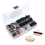 BEADNOVA 350pcs Lava Stone Gemstone Round Loose Beads Assortment for Jewelry Making