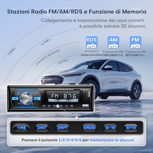 RDS Bluetooth 5.0 Car Radio with Handsfree, Wistrue Car Stereo Bluetooth with 2 USB/AUX/SD,1 DIN Car Radio Supports MP3/WMA/WAV Player, Compatible with iOS and Android