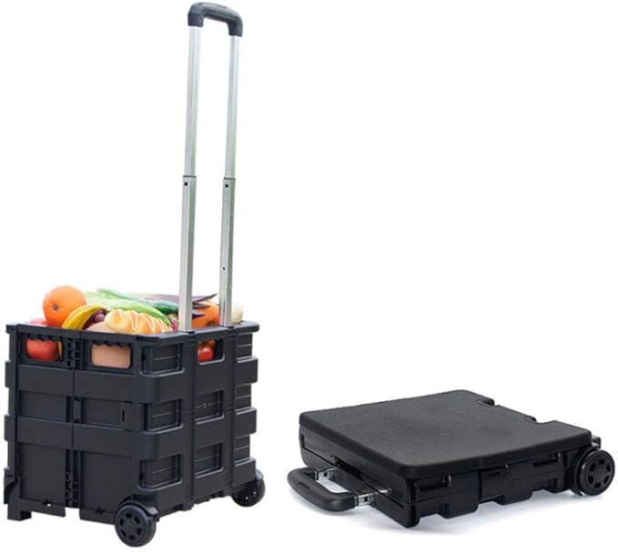 Wheeled Collapsible Handcart with Black Lid Rolling Utility with Seat Heavy Duty Ligh Rolling