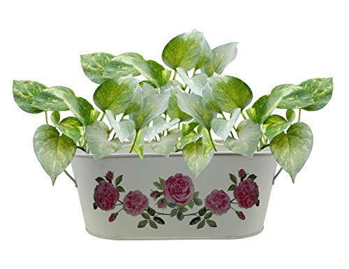 12 Inches Hand-Painted Decorative Metal Planter Stand Flower Pot for Home Indoor Outdoor Garden
