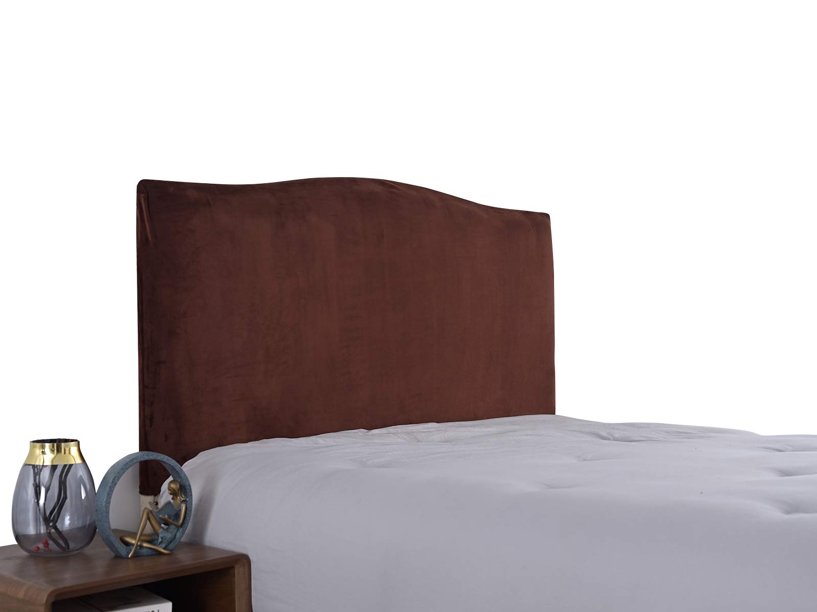 Bed Headboard Cover Stretch velvet Headboard Slipcover Protector Dustproof headboard decor for single double king beds Dark brown