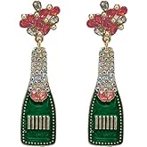 Champagne Earrings for Women, Pearl Rhinestone Champagne Martini Earrings, Fashion Jewelry for Women Wedding Birthday Party Celebration Earring