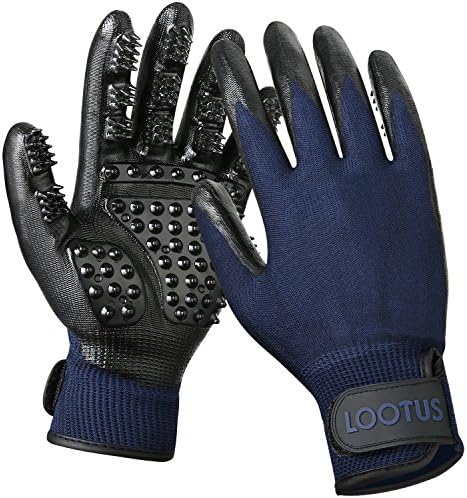 LOOTUS Pet Grooming Glove Mitt for Dogs Cats and Horses with Long and Short Fur, Enhanced 5 Finger Design Deshedding Hair Remover Massage Tool Pet Gloves