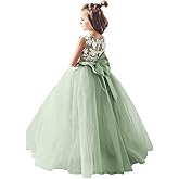 Inpown Lace Applique Tulle Flower Girl Dress for Wedding Bridesmaid First Communion Dresses Princess Pageant Party Gown