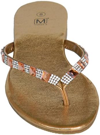 Maker Shoes Women's Sandal Gold Rhine Zircon Stones on the Straps Sparkly Soft Insole Trendy Classic Flip Flop 7 B (M) US