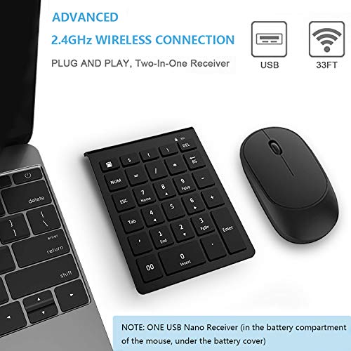 Number Pad and Mouse Combo, Lekvey 2.4G Wireless Portable 28-Key Financial Accounting USB Numeric Keypad and Mouse for Laptop Desktop Computer PC Surface Pro,etc