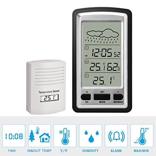 HopCentury Wireless Weather Station Digital LCD Alarm Clock with Outdoor Sensor Thermometer Hygrometer