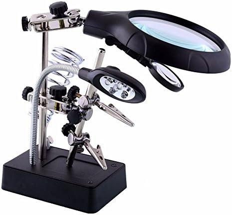 Srate 5 LED Magnifier 2.5X 7.5X 10X 3rd Hand Soldering Iron Stand for Reapiring