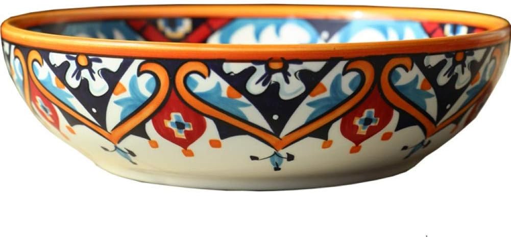 JLXZHOME Kitchen Supplies Bohemian Style Ceramic Deep Dish Underglaze Color Dish Dinner Plate Tableware,A