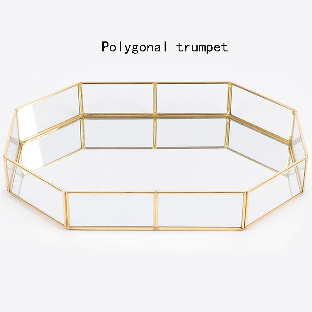 LeKing-Glass Storage Tray, Golden Tray, Retro Copper Tea Tray, Simple Jewelry Cosmetic Ornaments