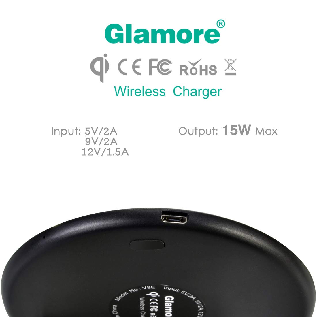 Wireless Charger, Glamore Ultra Slim Fast Wireless Charging for Sumsang Galaxy Note 8/S8/S8 Plus/S7/S6 Edge, Standard Charging for iPhone X/8/8 Plus (10W)