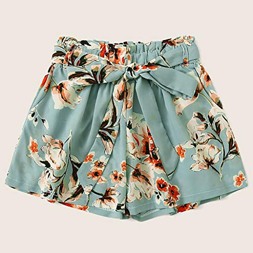 Botrong Women Printed High Waist Shorts Pants Bandage Casual Beach Shorts (Blue,L)