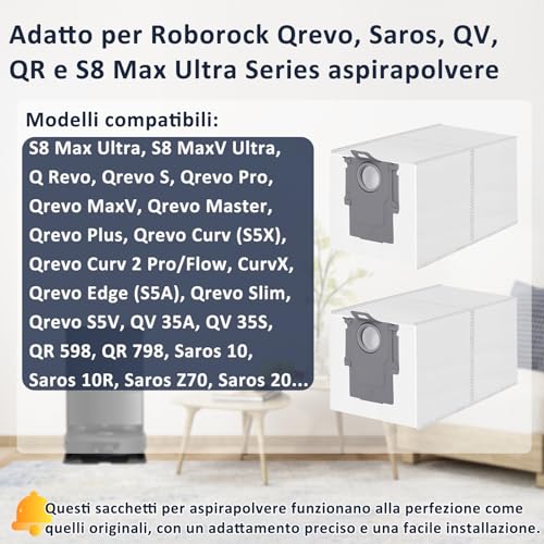 Spofan 12 Replacement Bags for Roborock QV 35A/35S/Q Revo/Qrevo S/Pro/Flow/2/Edge/S5A/Master/Curv/Slim/S8 MaxV Ultra/Qrevo S5V, Saros 20/10/10R Robot Vacuum Cleaner Accessories Dust Bag