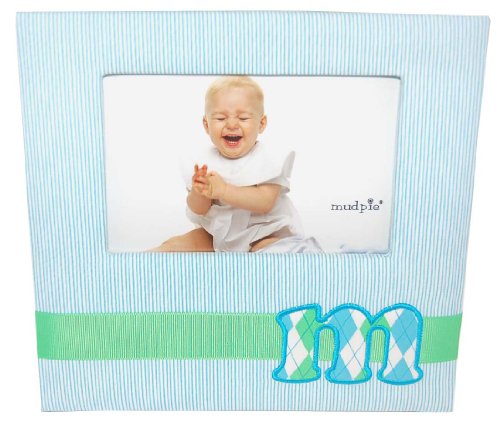 Mud Pie Initial Baby Boy Blue Initial Fabric Frame, Letter M